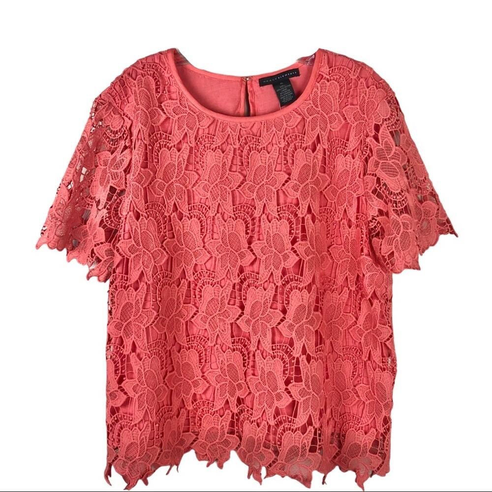 NWT Grace Elements pink coral lace floral crochet top XL